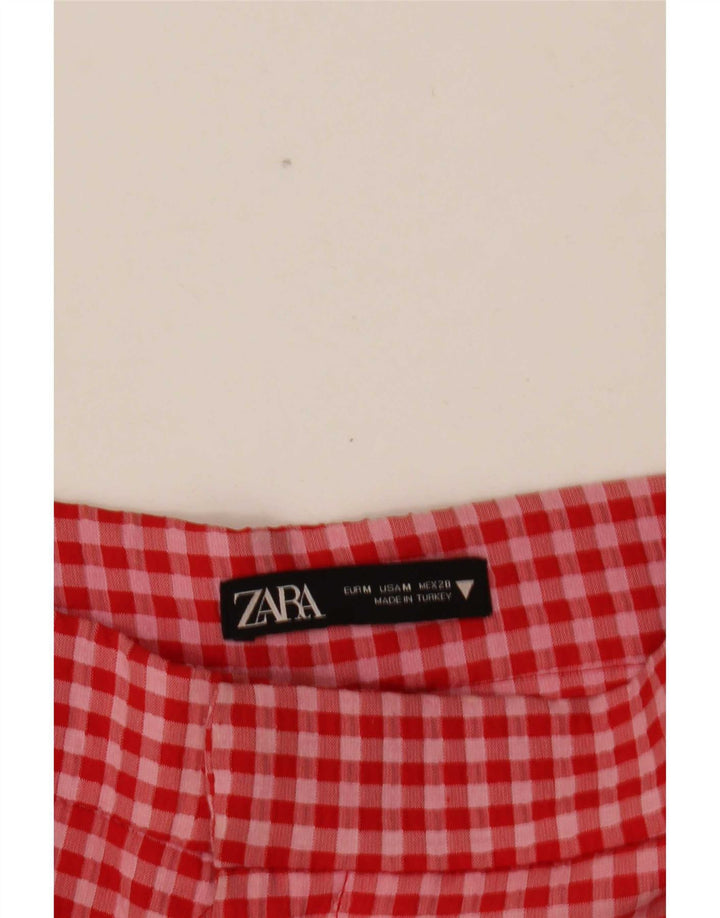 Zara Mujer Pantalones Cortos Medianos W28 L25 Cuadros Rojos