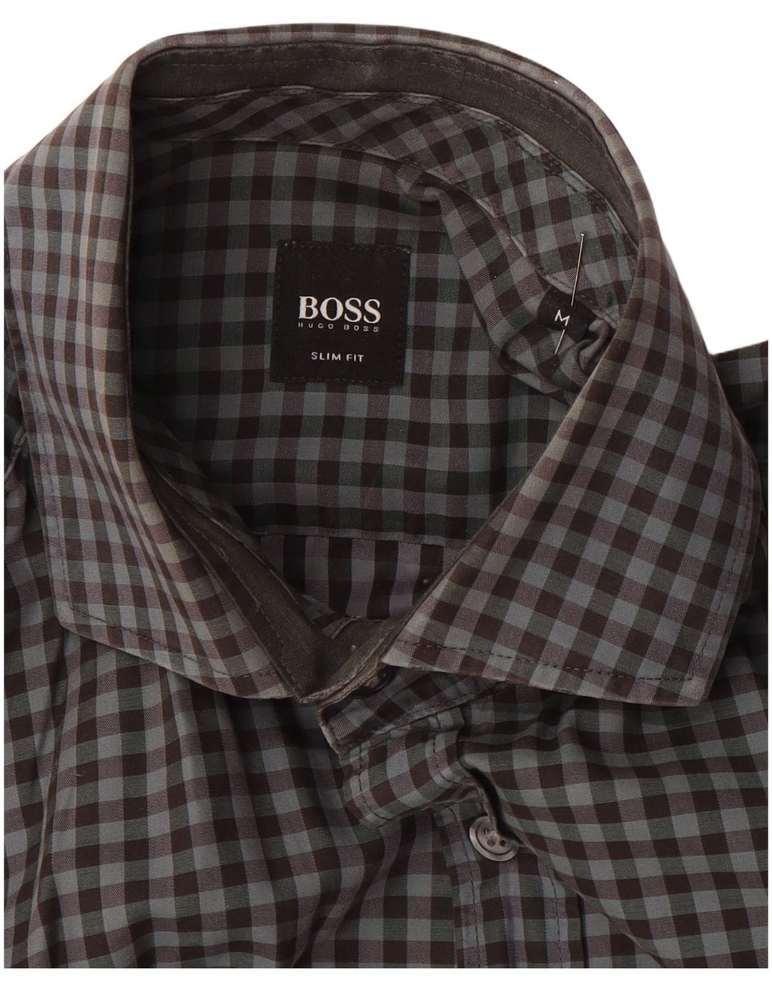 HUGO BOSS Camisa slim fit de hombre a cuadros gris medio