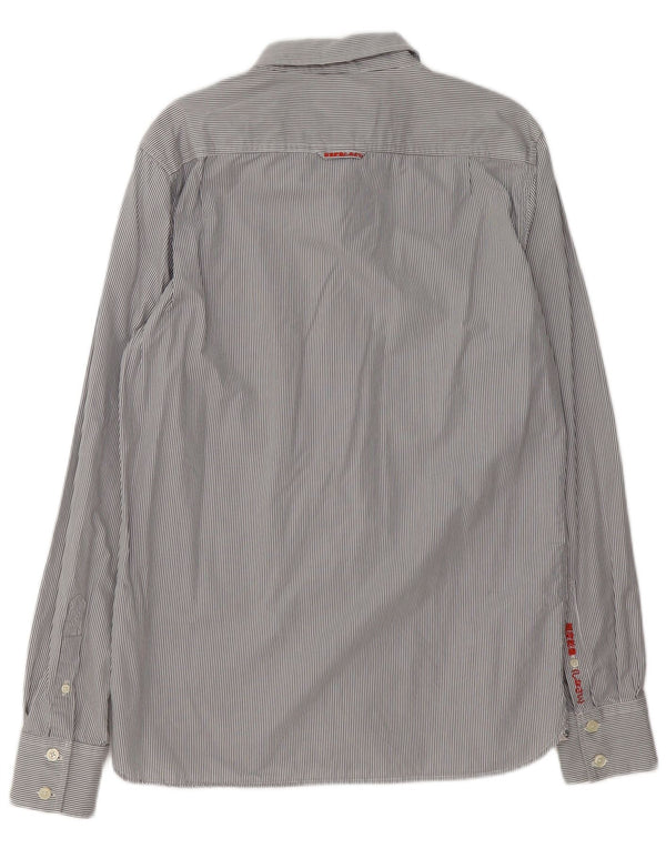 Camisa Superdry Hombre XL Algodón A Rayas Azul