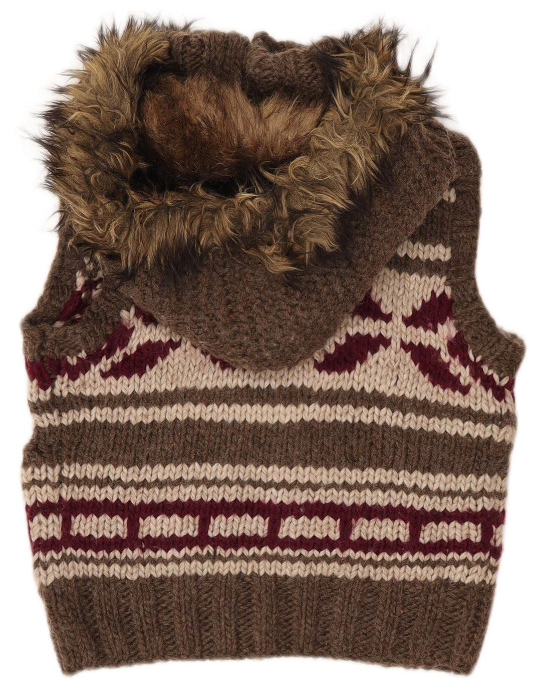 SUPERDRY Suéter tipo cárdigan con capucha para mujer UK 10 Small Brown Geométrico