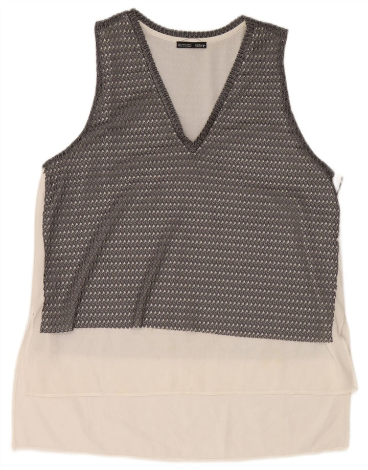 Zara Top transparente sin mangas para mujer UK 46 Bloque de color gris grande