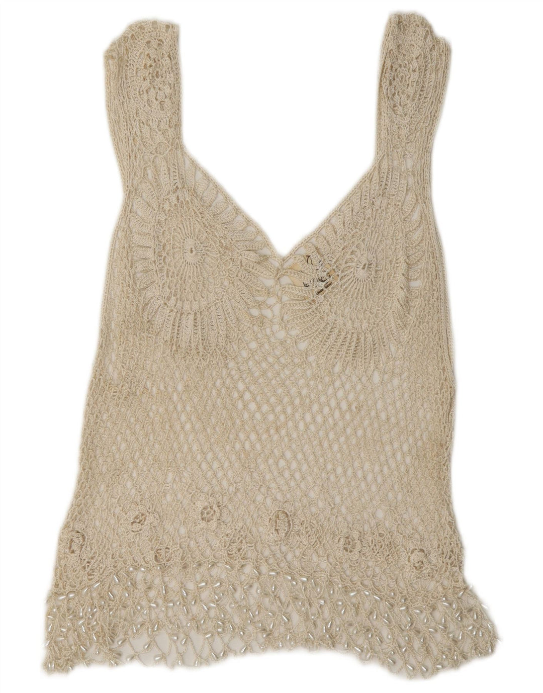 Rafale Blusa de crochet hecha a mano para mujer Top UK 14 Rayón beige medio
