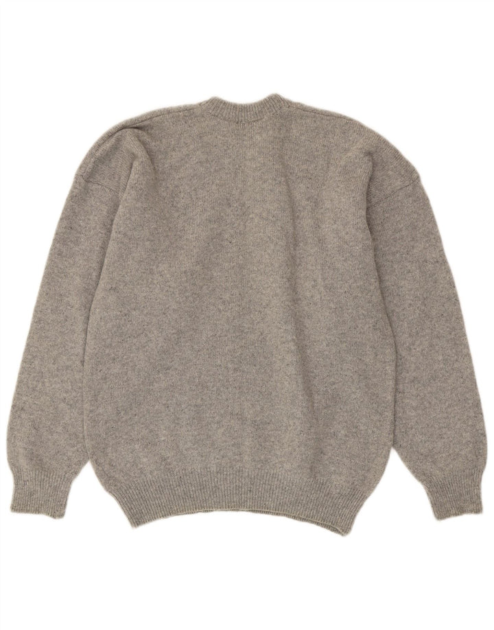 Vintage hombres cuello redondo jersey suéter medio gris geométrico