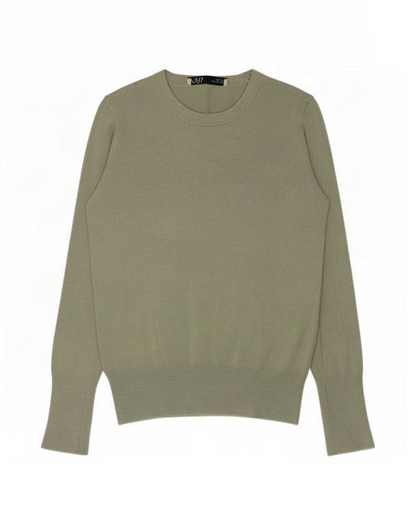Zara - Jersey de cuello redondo para mujer, talla 10, viscosa verde pequeña