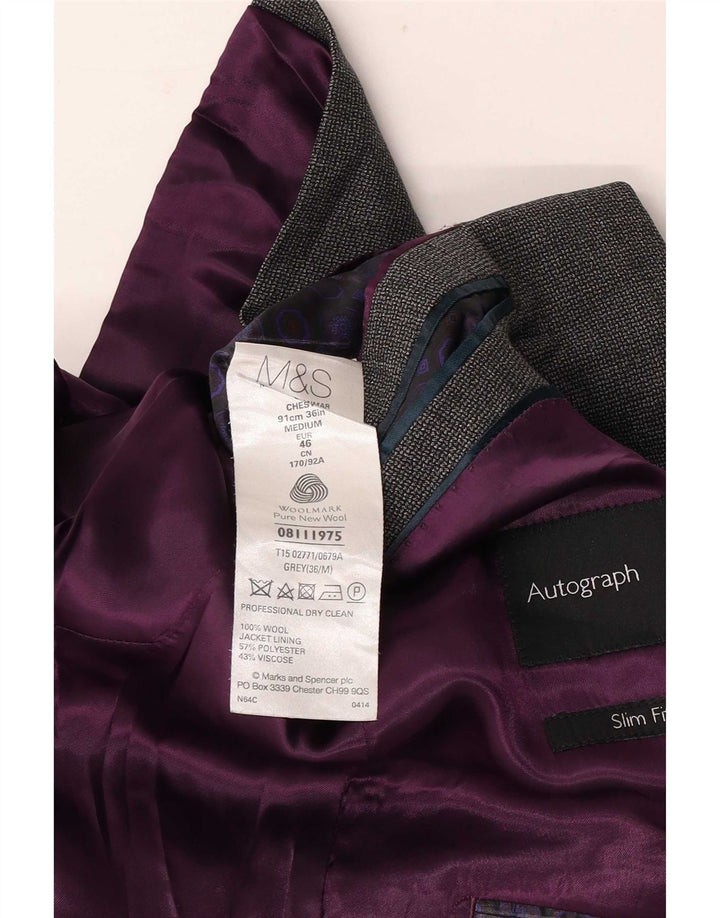 Marks & Spencer Chaqueta tipo blazer con 2 botones y autógrafo para hombre EU 36 Small Grey