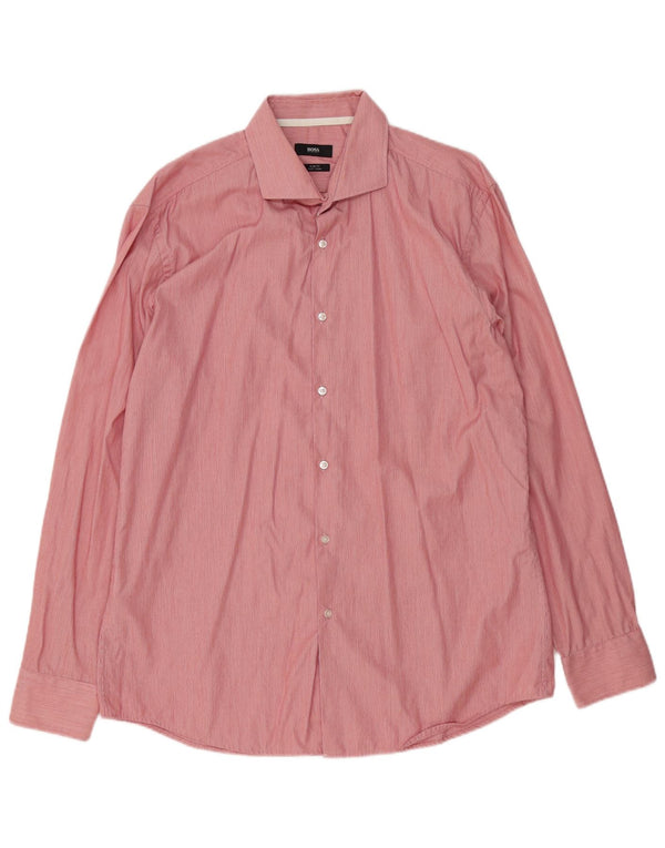 HUGO BOSS Camisa slim fit para hombre Talla 43 17 XL Algodón a rayas rojas