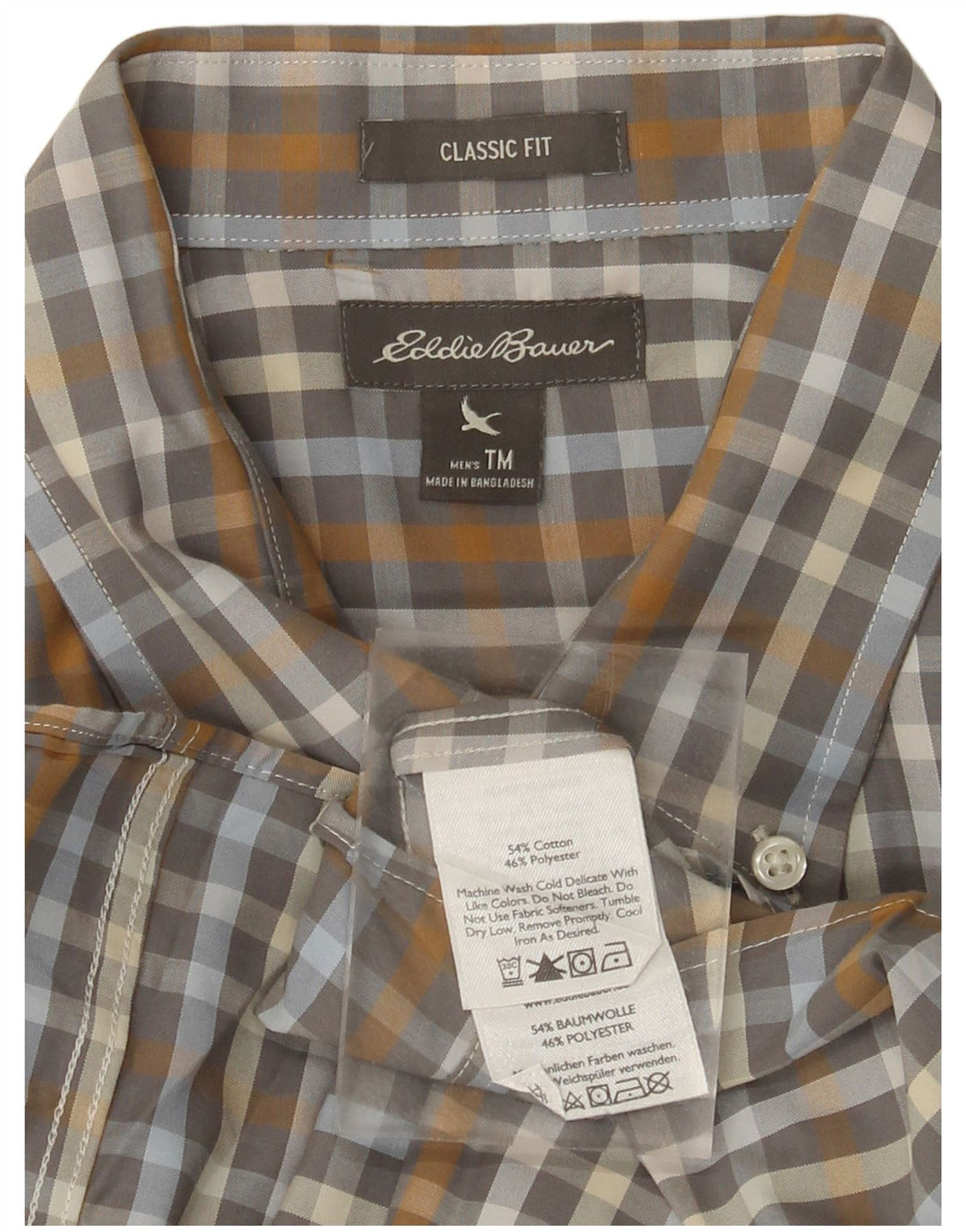 EDDIE BAUER Camisa de corte clásico para hombre de algodón a cuadros gris medio
