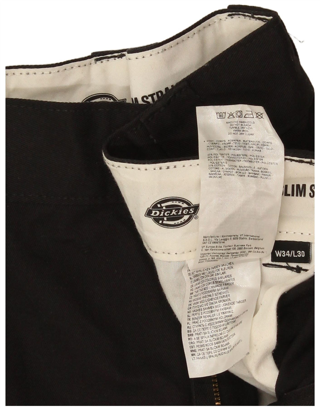 Dickies Pantalón chino recto y ajustado para hombre W34 L30 Poliéster negro