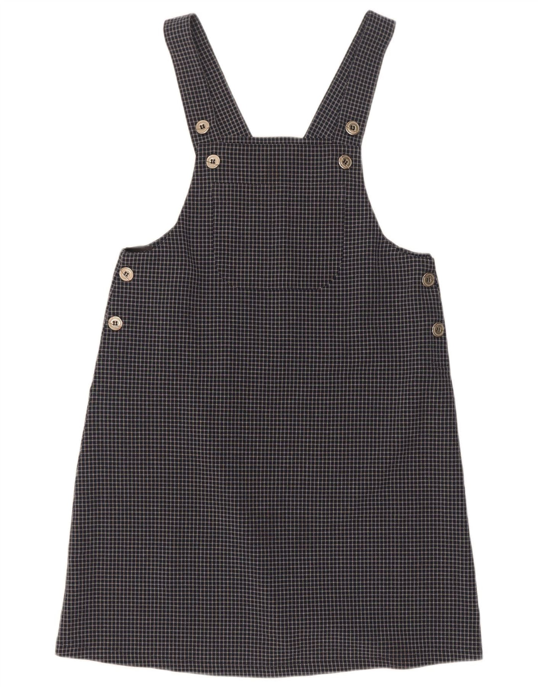 Vintage mujer Dungaree vestido Reino Unido 12 medio azul marino cheque