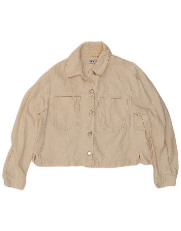 Zara Mujer Crop Chaqueta Vaquera Extragrande UK 10 Small Blanco