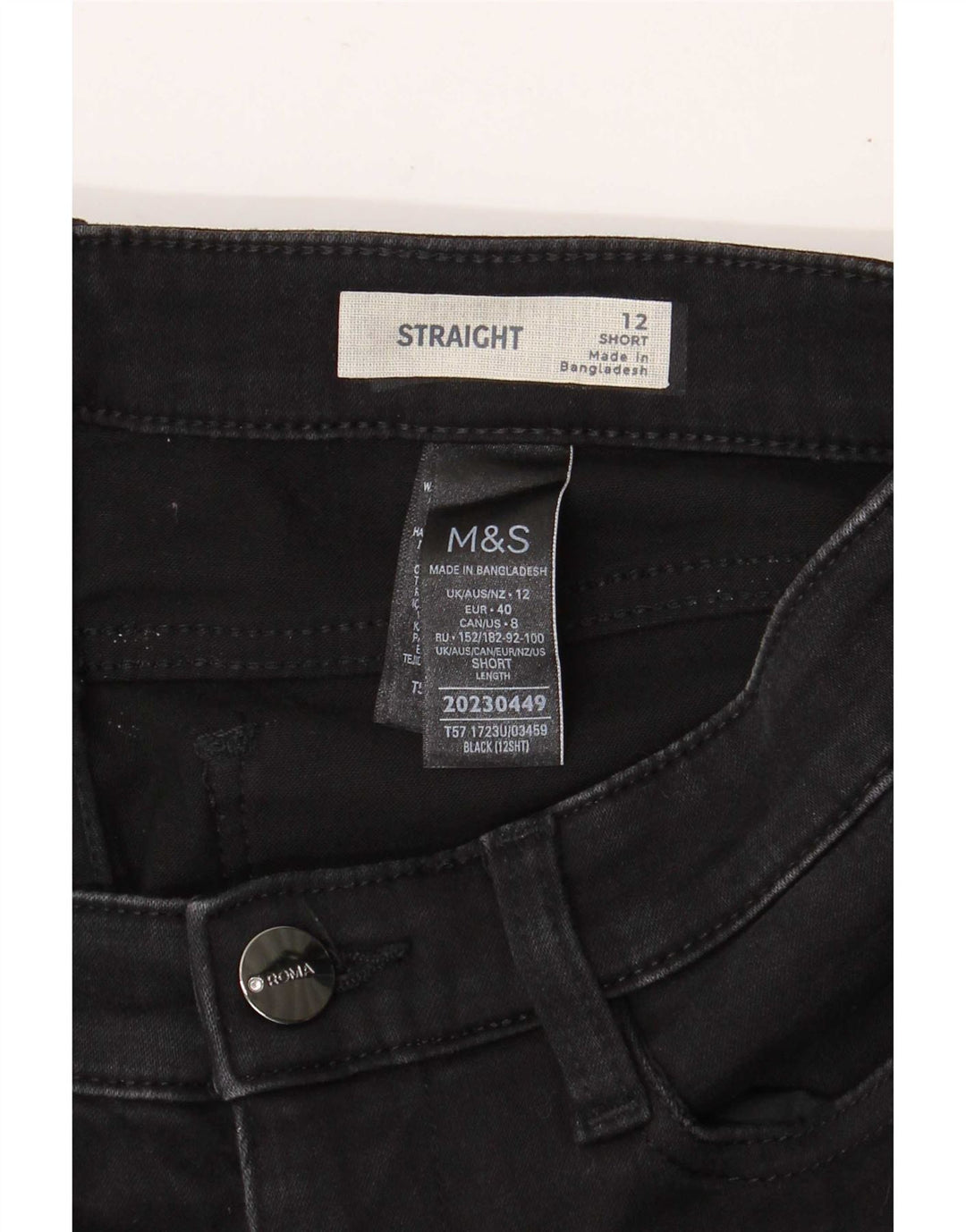 Marks & Spencer Vaqueros Cortos Rectos para Mujer UK 12 Medium W28 L29 Negro
