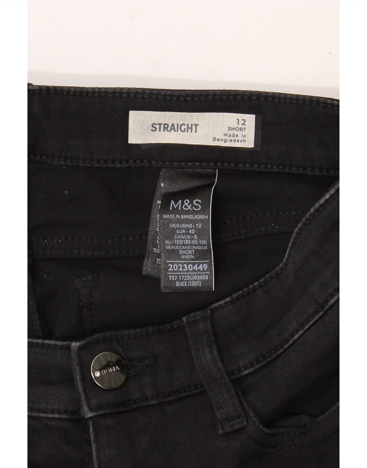 Marks & Spencer Vaqueros Cortos Rectos para Mujer UK 12 Medium W28 L29 Negro