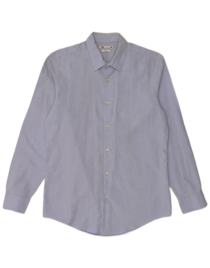 ZARA Hombre Camisa Slim Fit Grande Algodón Azul