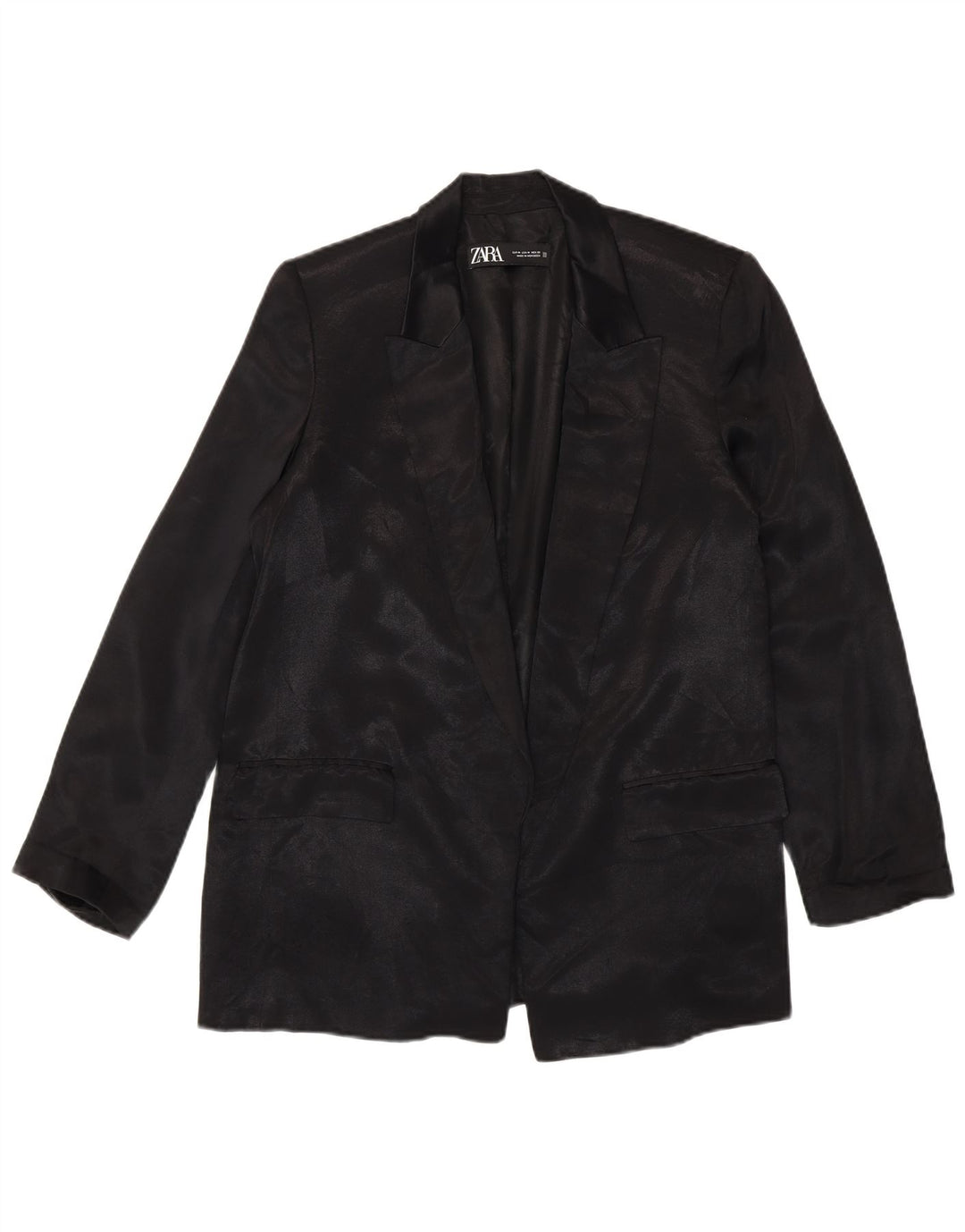 Zara Chaqueta Americana Abierta para Mujer UK 44 Viscosa Negra Mediana