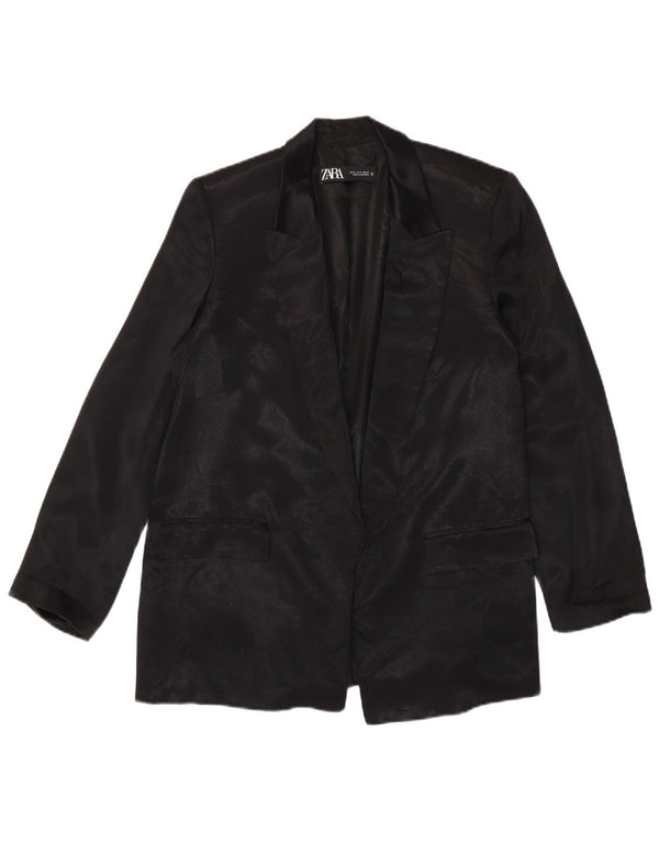 Zara Chaqueta Americana Abierta para Mujer UK 44 Viscosa Negra Mediana