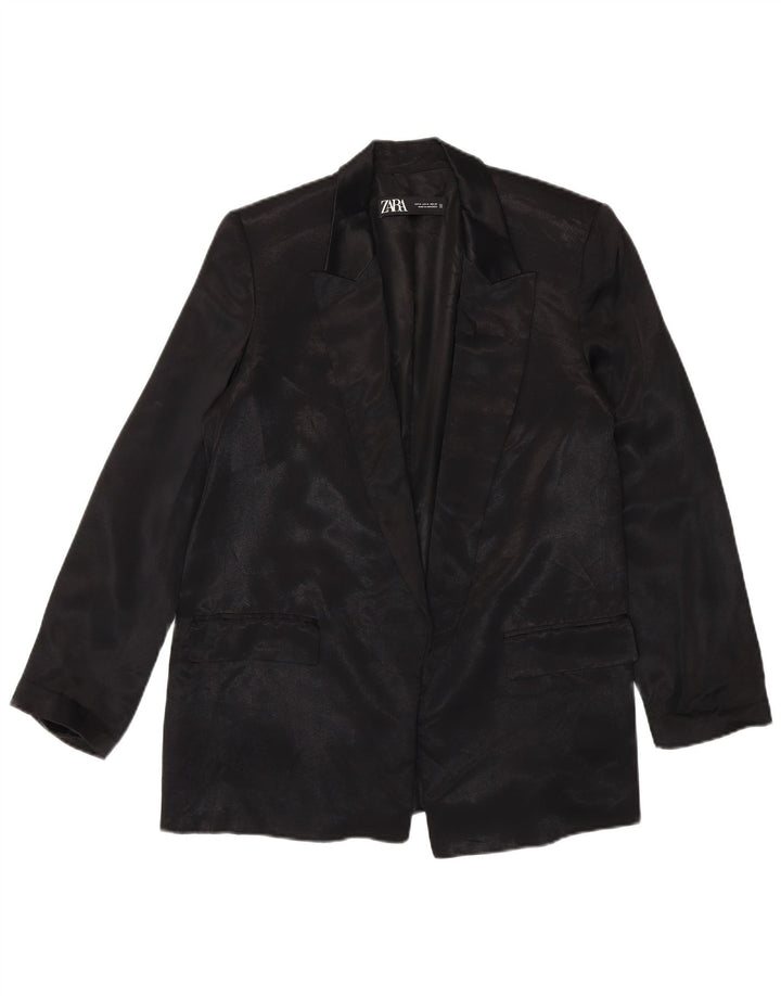 Zara Chaqueta Americana Abierta para Mujer UK 44 Viscosa Negra Mediana