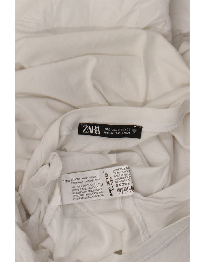 Zara Blusa con volantes en la parte delantera para mujer UK 10 Small White Cotton