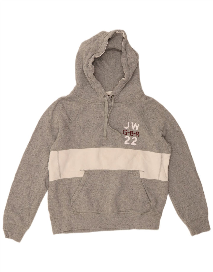JACK WILLS Jersey con capucha gráfico para mujer Reino Unido 12 Bloque de color gris medio