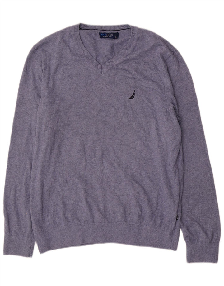 Nautica Jersey con cuello en V para hombre de algodón azul marino mediano