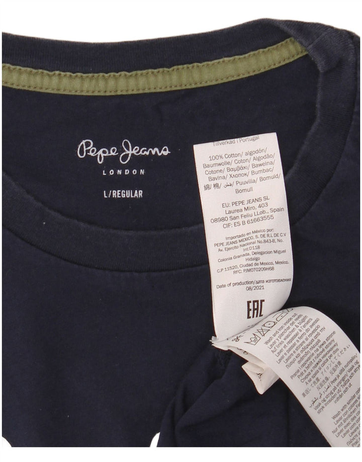 PEPE JEANS Camiseta gráfica de ajuste regular para hombre Top grande de algodón azul marino