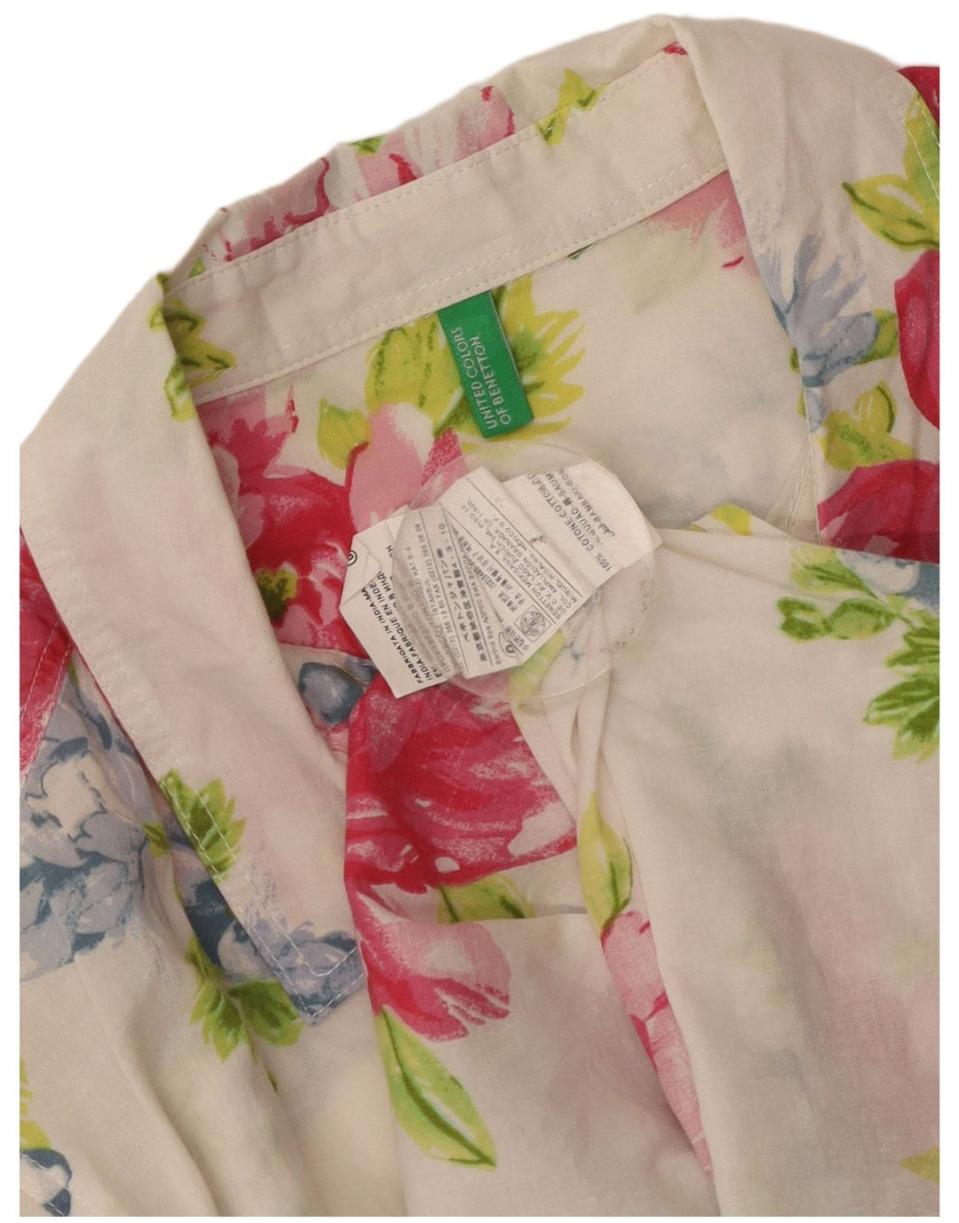 Camisa Benetton Mujer ES 46 Grande Algodón Floral Multicolor