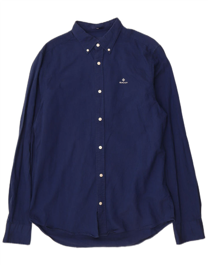 Camisa Gant Slim para hombre talla 41/42 16 1/2 grande algodón azul marino