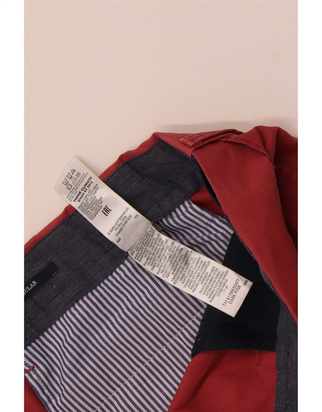Marks & Spencer Pantalones chinos regulares para hombre W40 L31 Algodón rosa