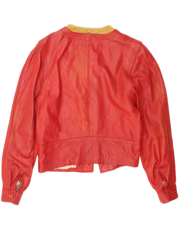 Marcos Chaqueta Corta De Cuero Mujer IT 44 Cuero Color Block Rojo Medio