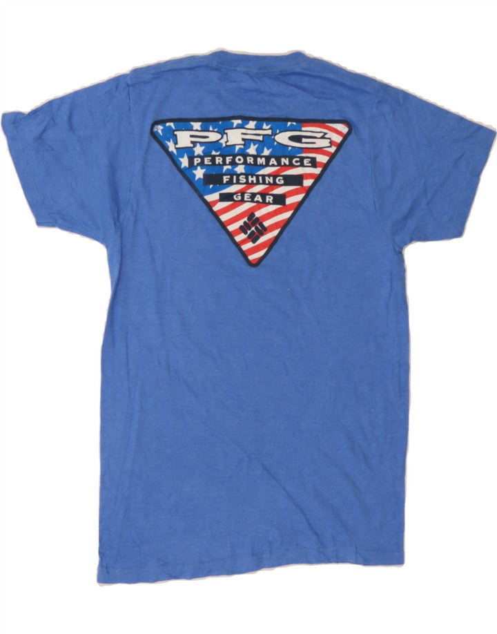 COLUMBIA Mens Graphic T-Shirt Top Small Blue Cotton Vintage Columbia and Second-Hand Columbia from Messina Hembry 