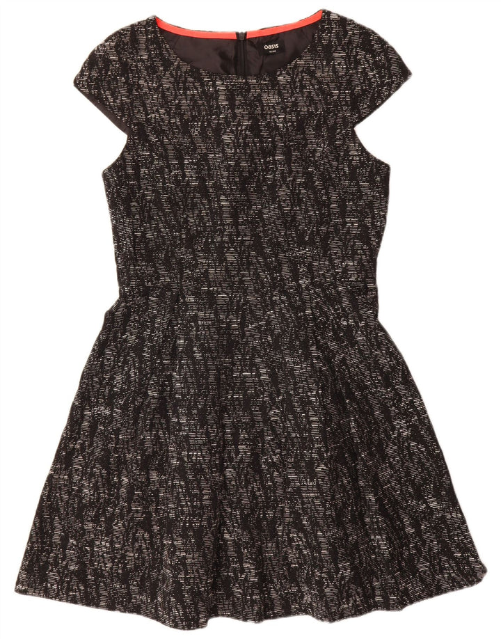 Oasis Vestido acampanado para mujer UK 44 Viscosa moteada negra mediana
