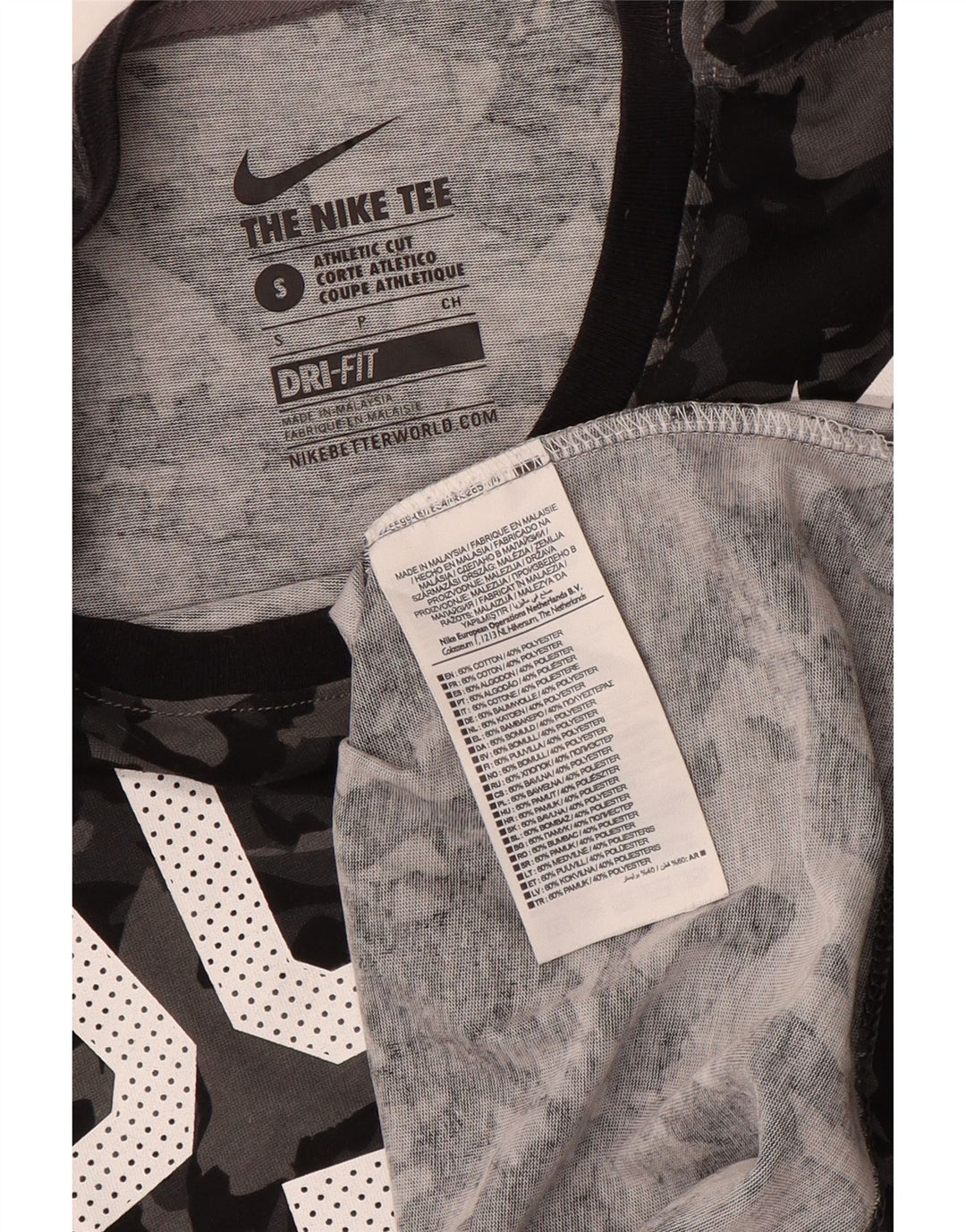 NIKE Camiseta gráfica de corte atlético para hombre Top pequeño de algodón de camuflaje negro