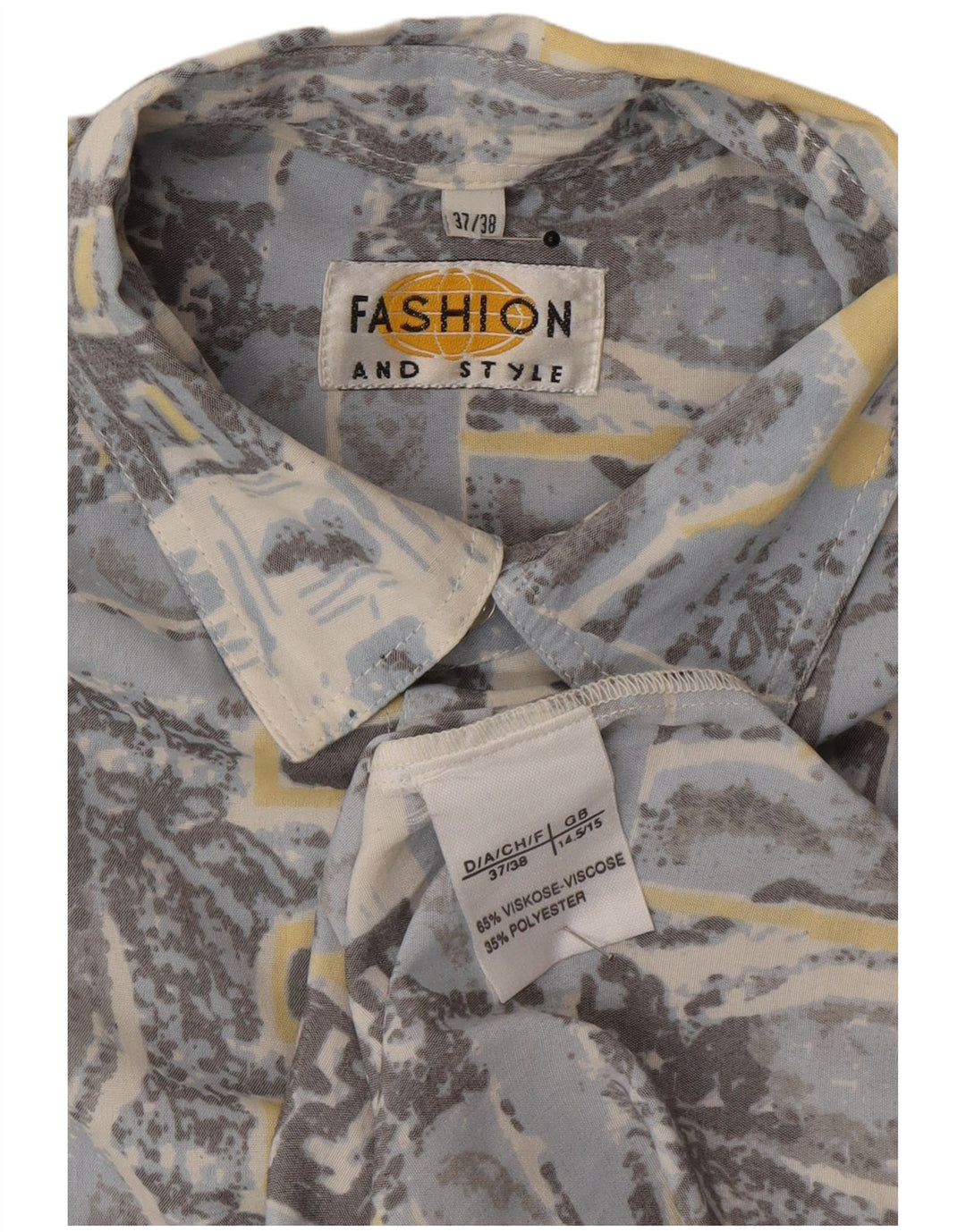 Vintage hombres patrón abstracto camisa tamaño 14 1/5 37/38 medio multicolor