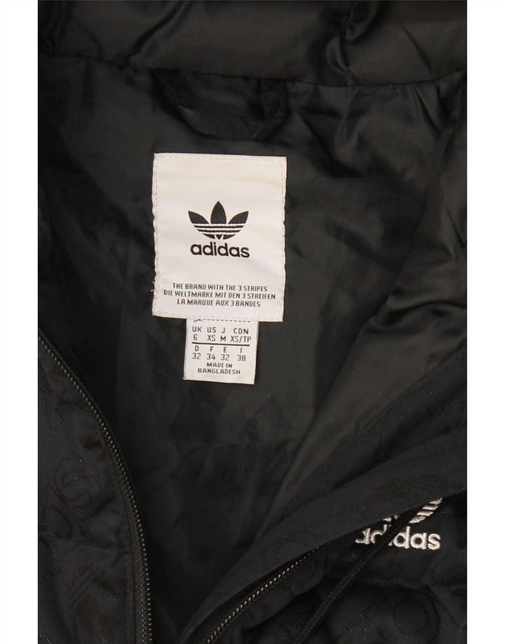 ADIDAS Womens Hooded Padded Jacket UK 6 XS Black Polyester Vintage Adidas and Second-Hand Adidas from Messina Hembry 
