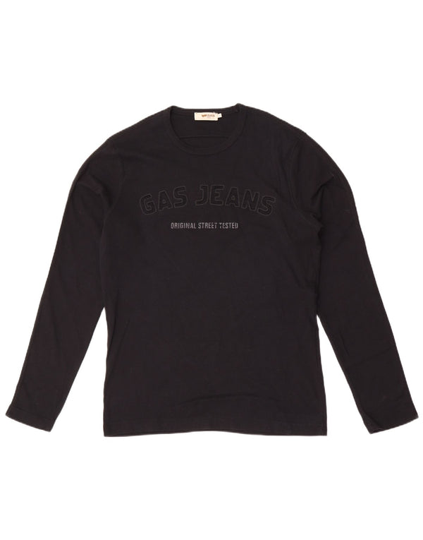 Gas Mens Graphic Top Manga Larga Grande Algodón Negro