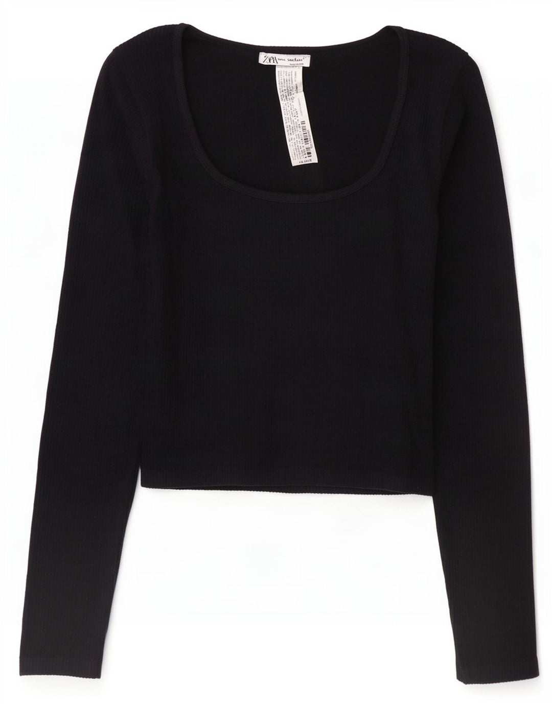 Zara Mujer Crop Top Manga Larga UK 42 Mediano Negro Poliamida