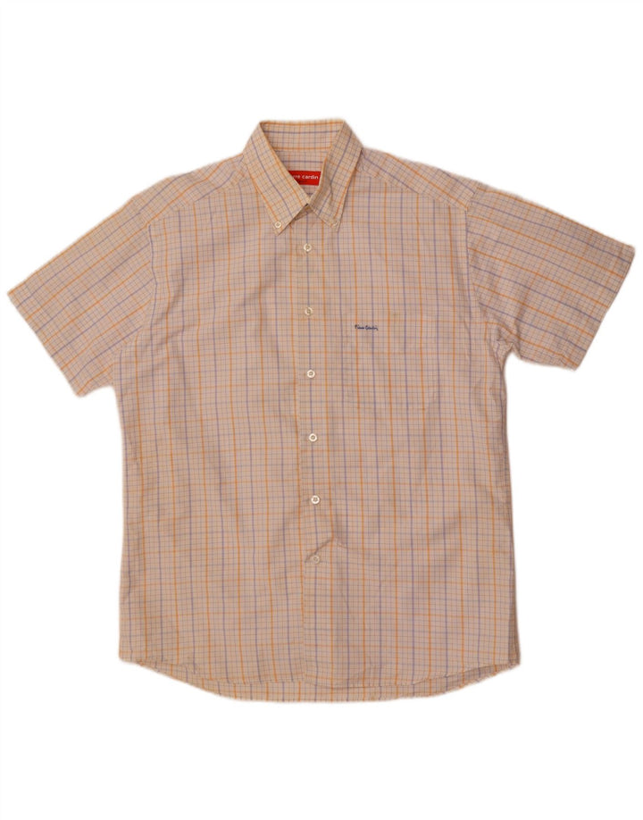 Pierre Cardin Camisa de manga corta para hombre Talla 39 Algodón a cuadros blanco mediano