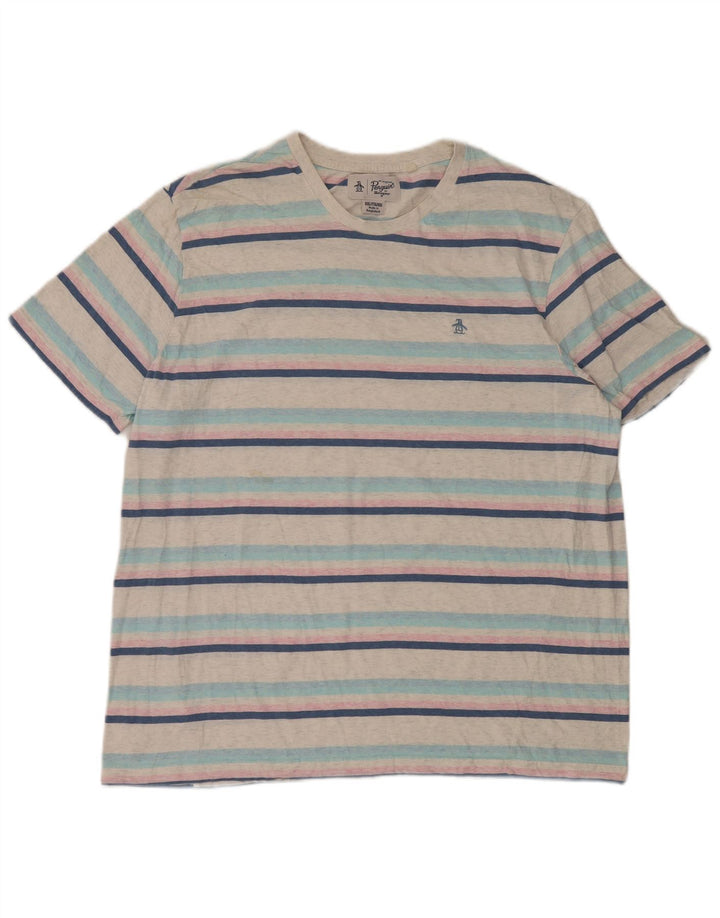 Camiseta Penguin para hombre Top 2XL Algodón a rayas blancas