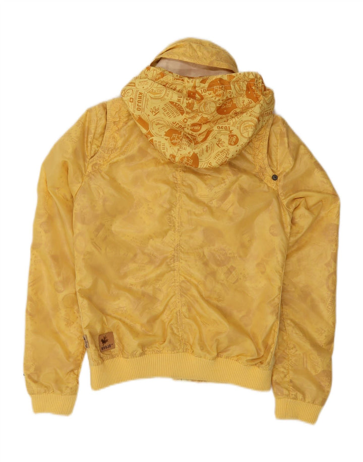 KHUJO Womens Graphic Hooded Bomber Jacket UK 14 Medium Yellow Polyester Vintage KHUJO and Second-Hand KHUJO from Messina Hembry 