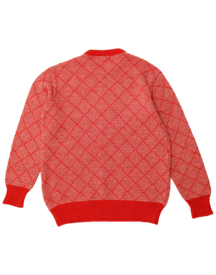 VINTAGE Hombres Crew Neck Jumper Suéter IT 52 Grande Rojo Geométrico