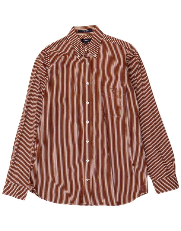 Camisa Gant Regular Fit De Algodón A Rayas En Marrón Medio |