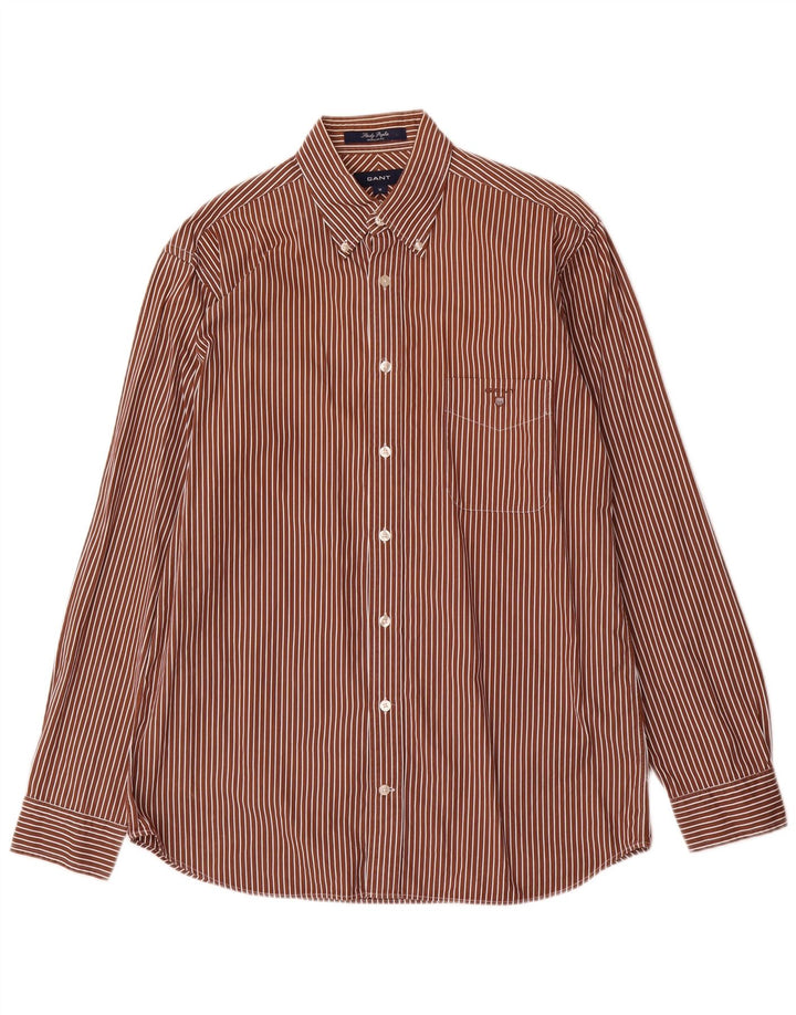 Camisa Gant Regular Fit De Algodón A Rayas En Marrón Medio |