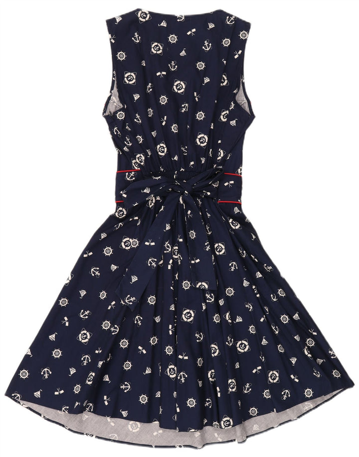 Trollied Dolly Vestido acampanado con estampado abstracto para mujer, talla 40, talla grande, azul marino