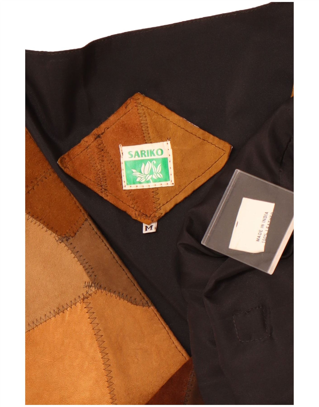 Vintage mujer ante chaleco Reino Unido 14 marrón medio patchwork cuero