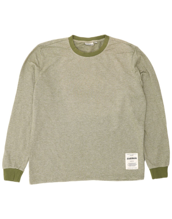 Napapijri Mens Geographic Top manga larga 2XL algodón moteado verde