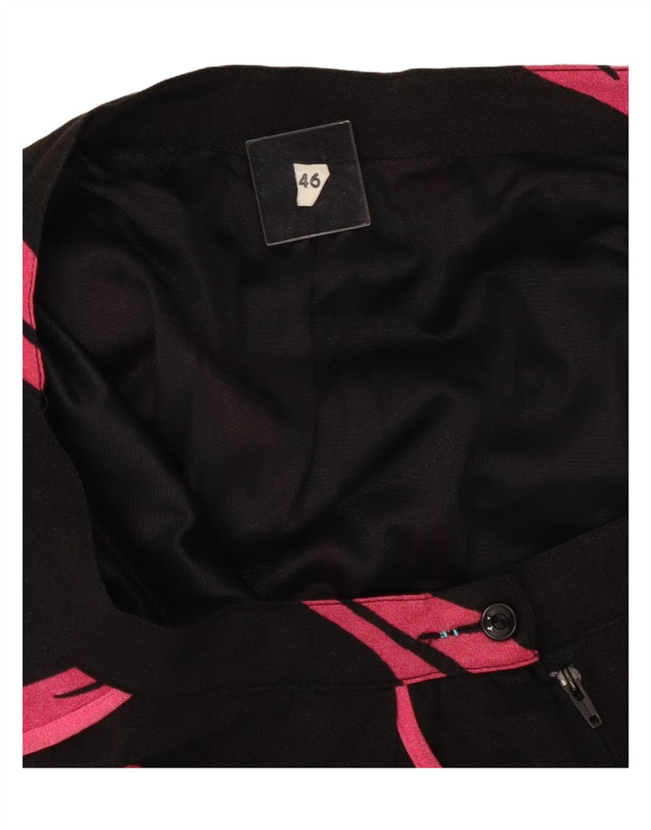VINTAGE Falda de línea A con patrón abstracto para mujer IT 46 Grande W32 Negro