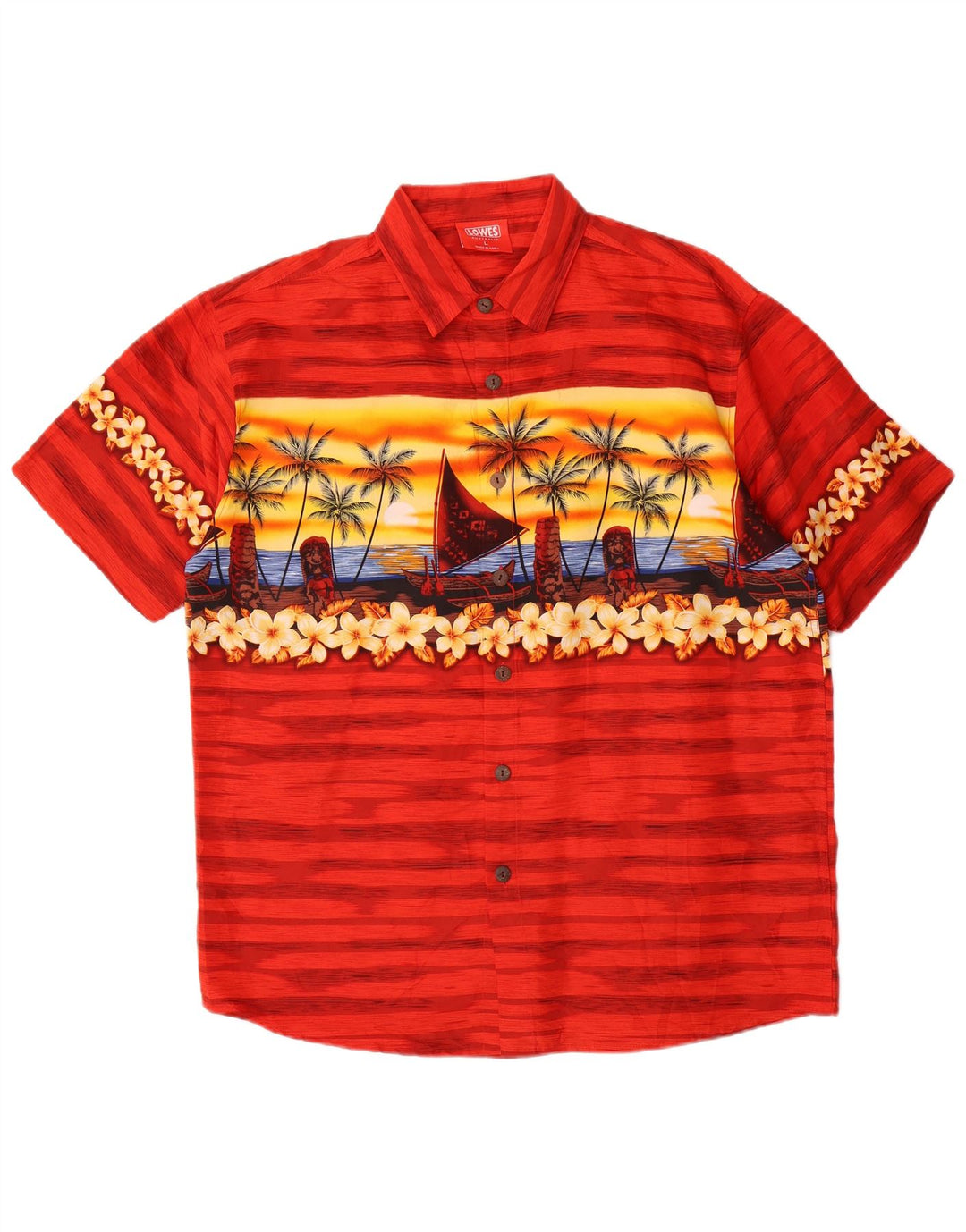 Lowes Camisa de manga corta para hombre Poliéster floral rojo grande hawaiana