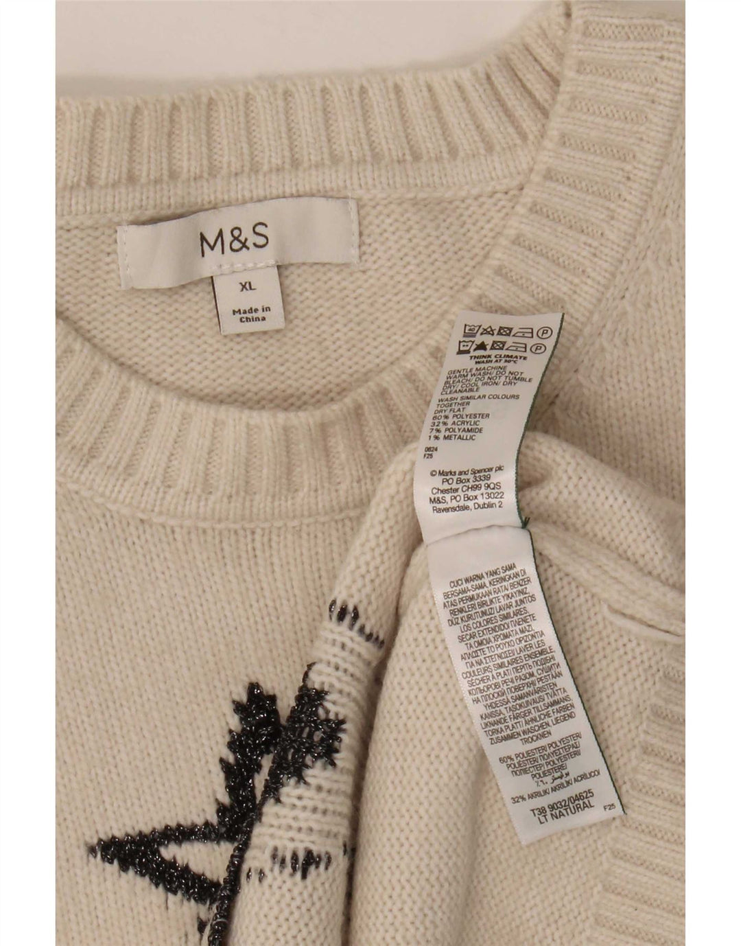 Marks & Spencer Suéter con Cuello Redondo y Estampado Abstracto para Mujer UK 40 XL B