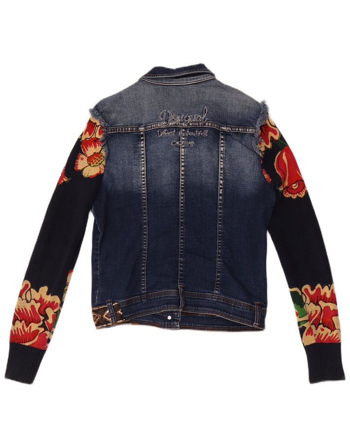 Desigual Mujer Chaqueta Vaquera Gráfica EU 38 Mediana Azul Marino Algodón Floral