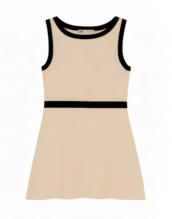 Zara Vestido Acampanado Sin Mangas para Mujer UK 40 Medio Blanco Roto Bloque De Color