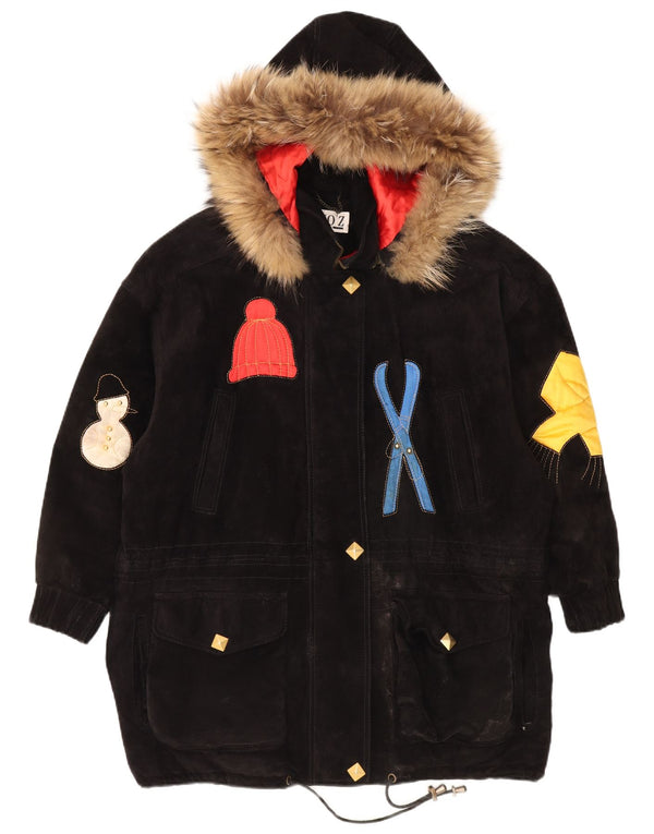 DINO' Z Abrigo cortavientos con capucha de gran tamaño para mujer UK 44 Mediano Negro